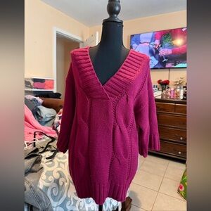 a.n.a Women's V-Neck Sweater - Deep Pink